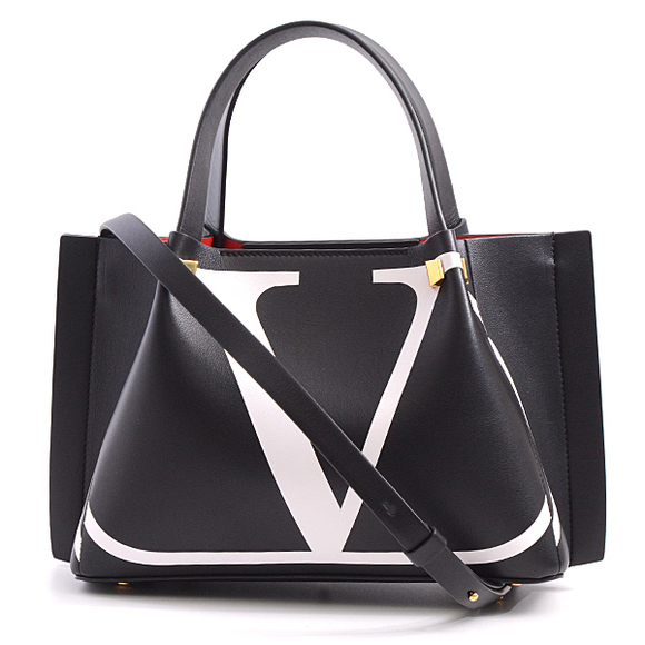 Valentino V Logo Escape Intarsia Small Shopping Bag 2WAY Tote Bag Black - Picture 2 of 5